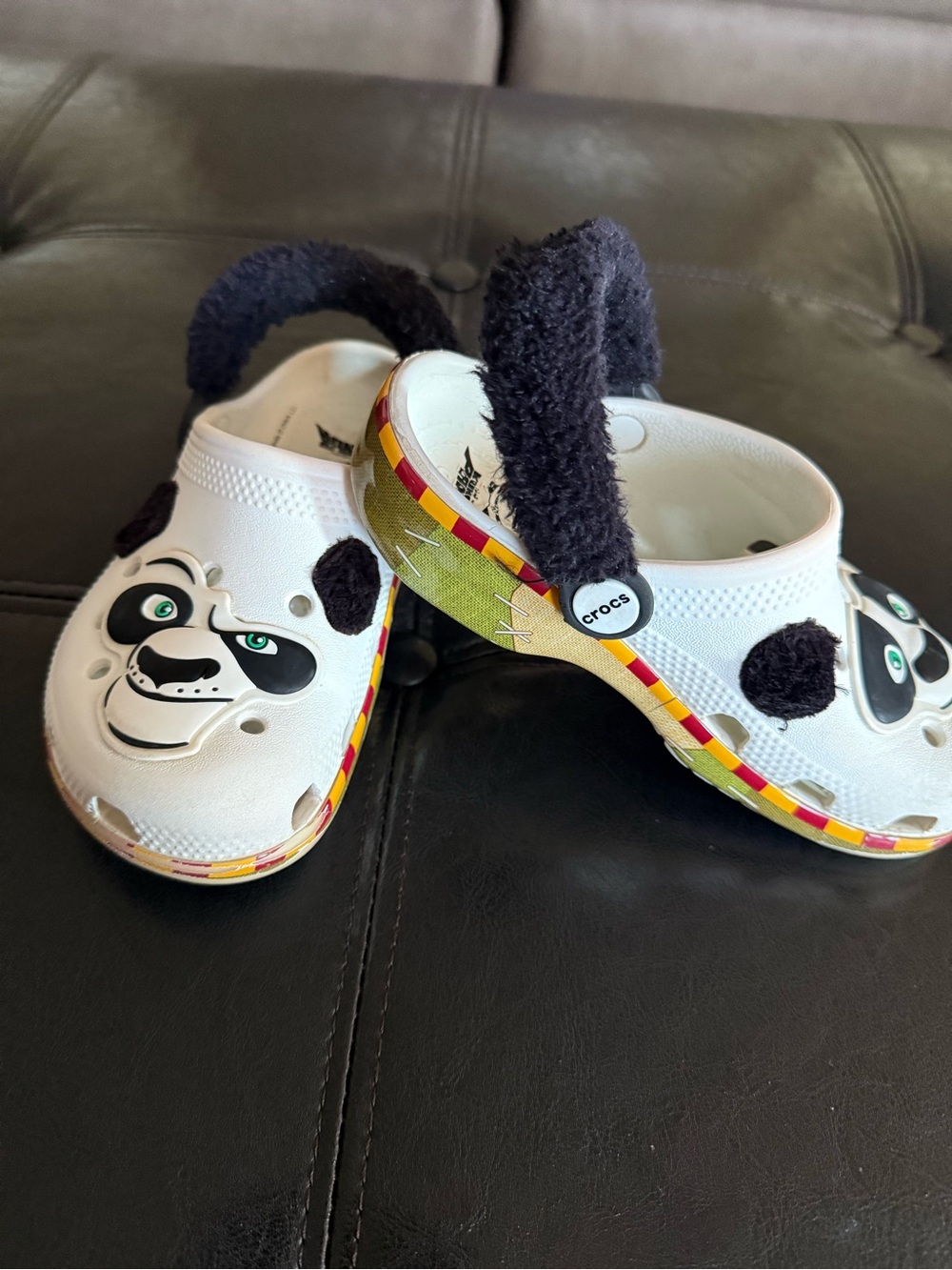 CROCS Kids Kung Fu Panda Clogs in White and Black with Colorful Trim